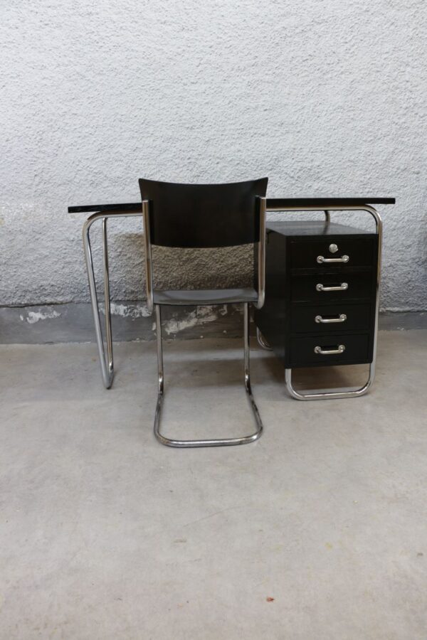 Set - chromovaný psací stůl s židlemi Kovona - Bauhaus styl