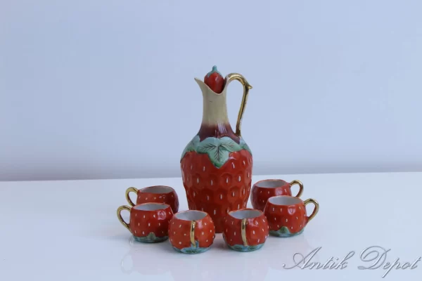 Francouzský porcelánový set na likér - Barbotinská keramika