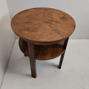 Ořechový kulatý konferenční stolek ve stylu Art Deco