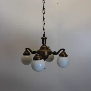 Classic Brass Chandelier with Glass Globes (First Half of the 20th Century)