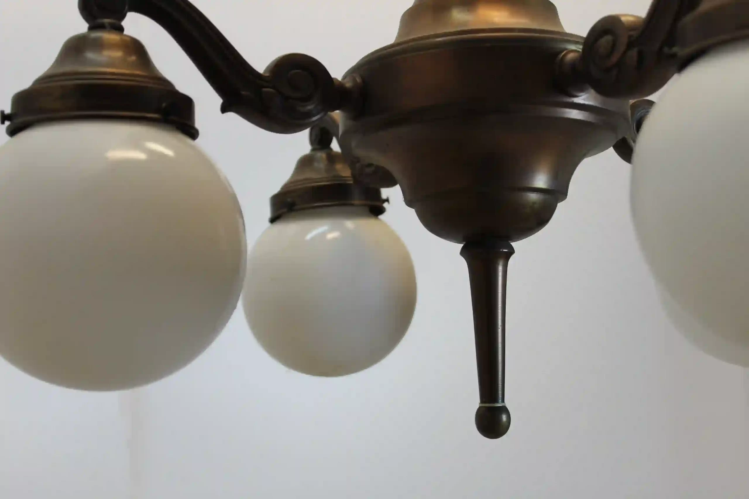 Classic Brass Chandelier with Glass Globes (First Half of the 20th Century) - detail